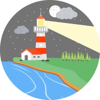 Denizdeki deniz feneri, vektör çizimi