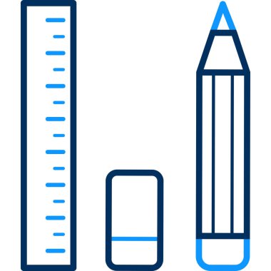 Cetvel vektör simgesi. biçim iki renkli düz sembol, mavi ve gri renkler, yuvarlak açılar, beyaz arkaplan