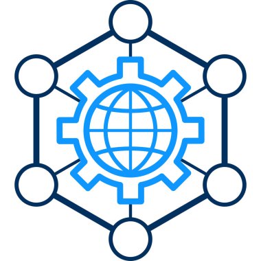 küresel ağ vektör simgesi. biçim iki renkli düz sembol, mavi ve gri renkler, yuvarlak açılar, beyaz