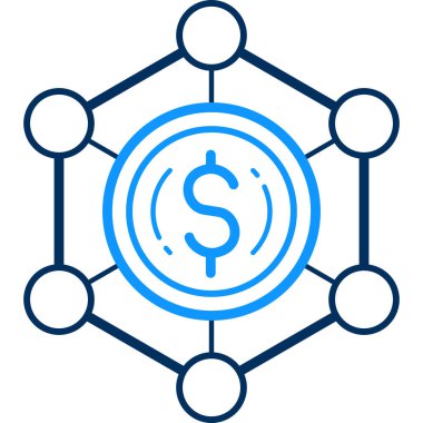 finansal ağ vektör simgeleri. bicolor düz daire şeklinde sembol, mavi ve gri renkler, yuvarlak açılar,