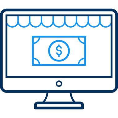 Bilgisayar ekranındaki dolar işareti, vektör illüstrasyonu