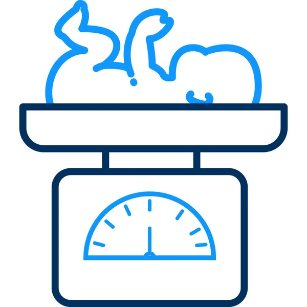 Düz dizaynlı bebek ikonuyla birlikte beyaz arka planda izole edilmiş ağırlık ölçeği. Fitness sembolü stok vektör illüstrasyonu.