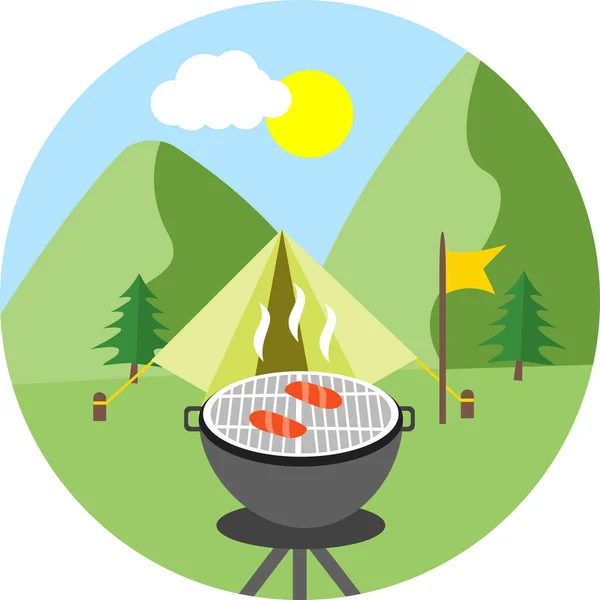 Vektor Illustration Grill Med Varm Sommar Picknick — Stock vektor