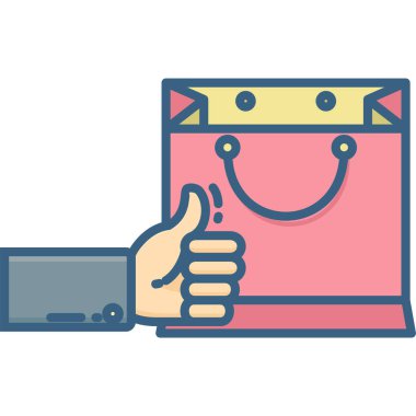 başparmaklar yukarı ve alışveriş poşeti, simge gibi modern ve basit, vektör illüstrasyon 