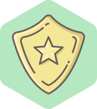 Yıldız vektör simgesi olan bir kalkan modern basit vektör illüstrasyonuName 