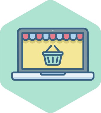 Laptop vektör simgesi üzerinde online alışveriş modern basit vektör illüstrasyonuName 