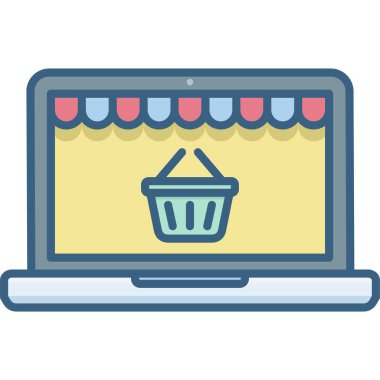 Laptop vektör simgesi üzerinde online alışveriş modern basit vektör illüstrasyonuName 