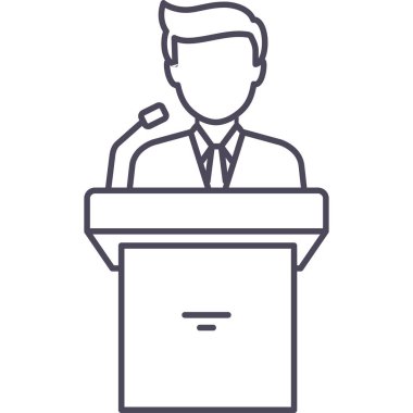 Podyum vektör ikonunun arkasındaki erkek modern vektör illüstrasyonu 