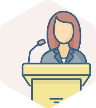 Podyum vektör ikonunun arkasındaki kadın modern vektör illüstrasyonu 