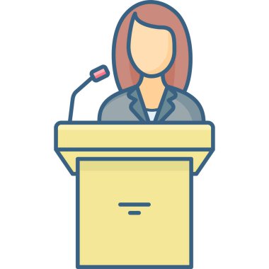 Podyum vektör ikonunun arkasındaki kadın modern vektör illüstrasyonu 