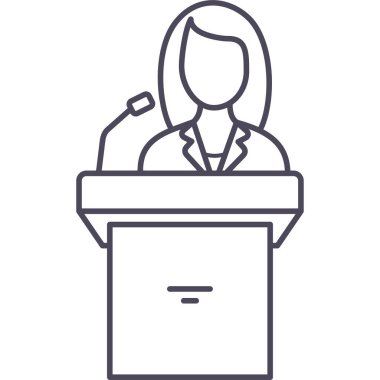 Podyum vektör ikonunun arkasındaki kadın modern vektör illüstrasyonu 