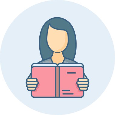 Kadın bir kitap vektörü simgesi okuyor. Modern basit vektör çizimi 