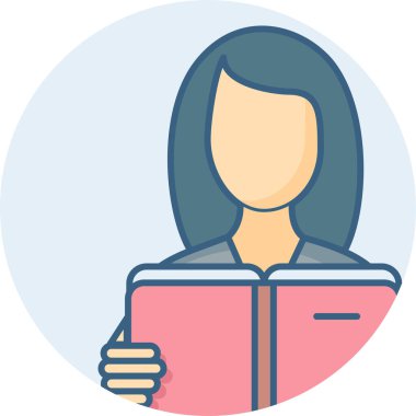 Kadın bir kitap vektörü simgesi okuyor. Modern basit vektör çizimi 