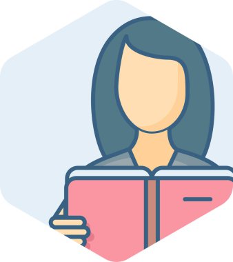 Kadın bir kitap vektörü simgesi okuyor. Modern basit vektör çizimi 