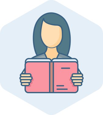 Kadın bir kitap vektörü simgesi okuyor. Modern basit vektör çizimi 