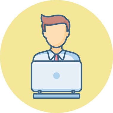 Laptop vektör simgesine sahip iş adamı modern basit vektör illüstrasyonu
