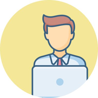 Laptop vektör simgesine sahip iş adamı modern basit vektör illüstrasyonu