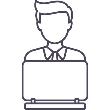 Laptop vektör simgesine sahip iş adamı modern basit vektör illüstrasyonu