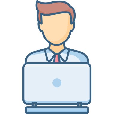 Laptop vektör simgesine sahip iş adamı modern basit vektör illüstrasyonu