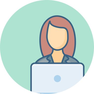 Laptop vektör simgesine sahip iş kadını modern basit vektör illüstrasyonu