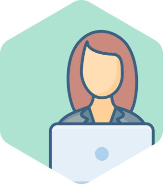 Laptop vektör simgesine sahip iş kadını modern basit vektör illüstrasyonu