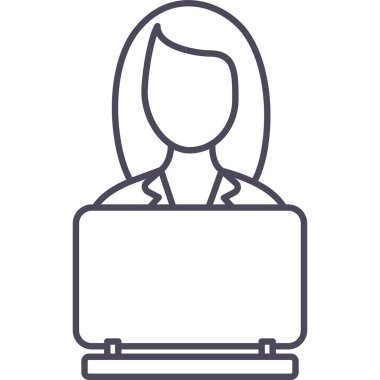 Laptop vektör simgesine sahip iş kadını modern basit vektör illüstrasyonu