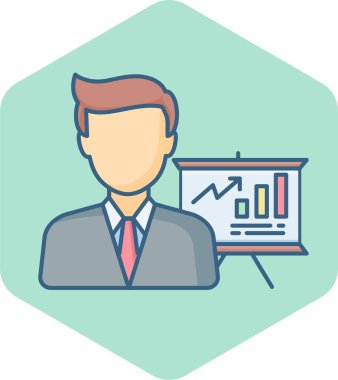 İş adamı ve diyagram vektör simgesi modern basit vektör illüstrasyonu