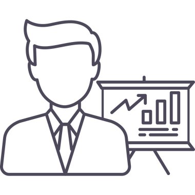 İş adamı ve diyagram vektör simgesi modern basit vektör illüstrasyonu