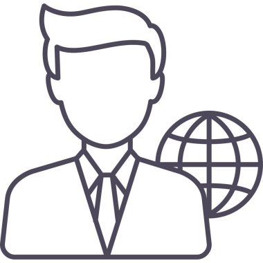 İş adamı ve küresel vektör simgesi modern basit vektör illüstrasyonu