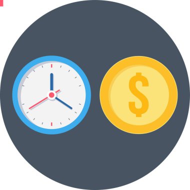 saat ve sikkeler düz vektör simgesi