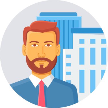 Ofiste sakallı ve kravatlı bir işadamı