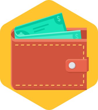 Para ikonlu cüzdan. vektör illüstrasyonu