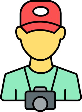 Kamera avatarı olan turist, vektör illüstrasyonu 