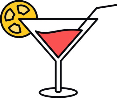 İçkili kokteyl bardağı, vektör çizimi. 