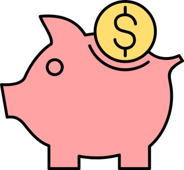 Dolar işaretli domuz kumbarası, vektör çizimi 