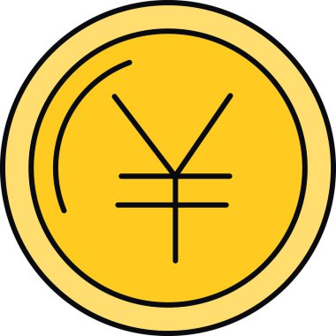 Beyaz arkaplanda izole edilmiş çizgi film tarzında altın sikke simgesi.