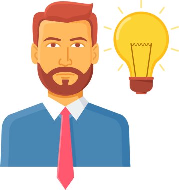 Fikir ampulü vektör illüstrasyonuna sahip iş adamı