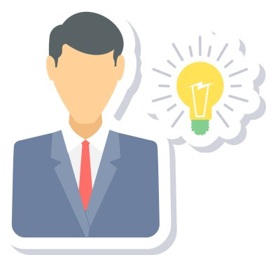 Fikir ampulü vektör illüstrasyonuna sahip iş adamı