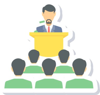 Konferans odası vektör illüstrasyonunda seyirci