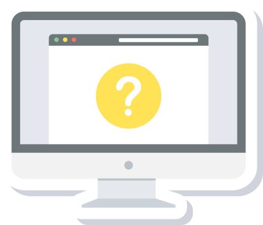 Bilgisayar ekranındaki sorgulama simgesi modern ve basit, vektör illüstrasyonu 