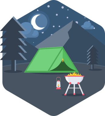 kamp çadırı ve kamp ateşi.