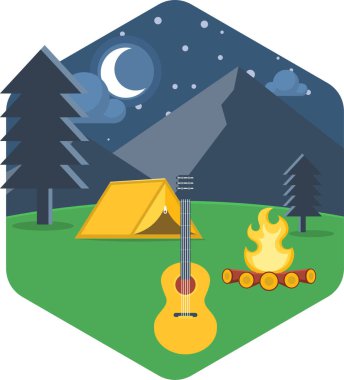 Dağlarda kamp yapmanın vektör çizimi