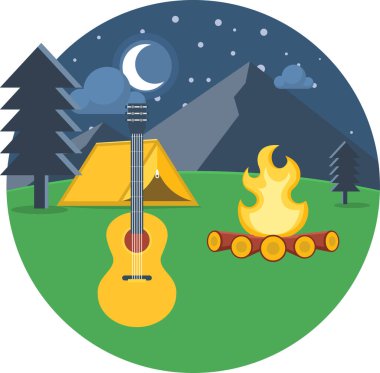 Gitarla kamp yapmanın vektör çizimi