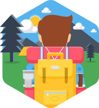 Dağlardaki bir turist gezisinin vektör çizimi