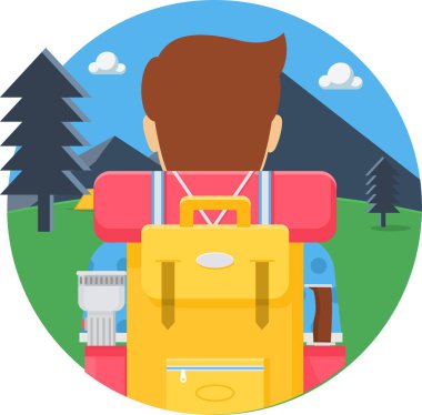 Sırt çantalı ve seyahat çantalı turistlerin vektör çizimi