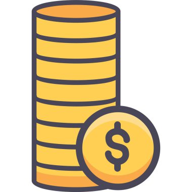 Madeni para yığını vektör simgesi. biçim iki renkli düz sembol, pürüzsüz mavi renkler, yuvarlak açılar, beyaz