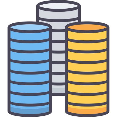 Madeni para yığını vektör simgesi. iki renkli düz sembol, turuncu ve gri renkler, yuvarlak açılar,