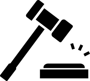 Beyaz arkaplanda izole edilmiş siyah şekildeki çekiç simgesi.