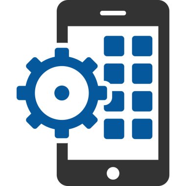 cep telefonu vektör simgesi. biçim iki renkli düz sembol, mavi ve gri renkler, yuvarlak açılar, beyaz