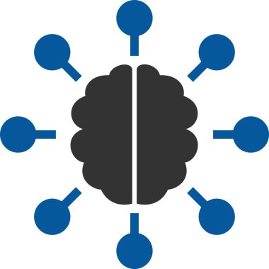 Beyin ikonu. vektör biçimi düz sembol, mavi renk, yuvarlak açılar, siyah arkaplan
